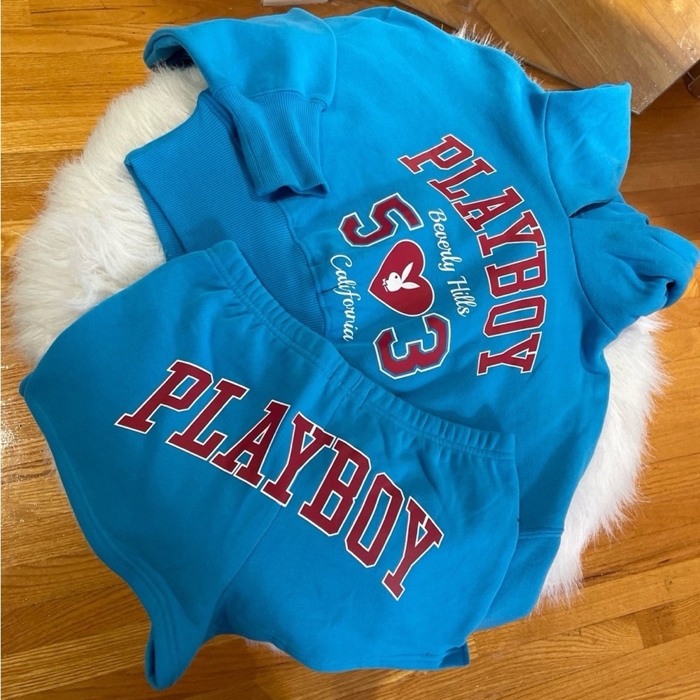 Playboy Blue Hoodie and Shorts Set XS RARE